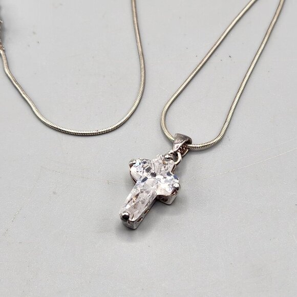 Sterling Silver Chain w/ Crystal Cross Pendant - Picture 2 of 15